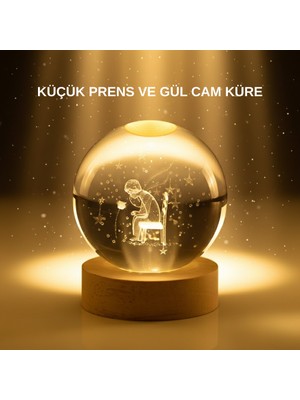 Lims Store Küçük Prens Cam Küre USB Işıklı Ahşap Standlı Büyük Boy