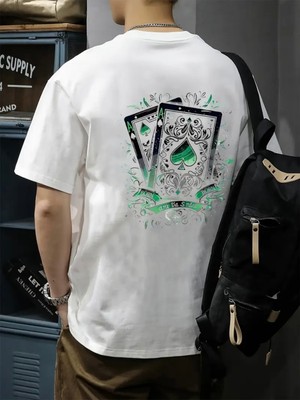 Mercoledi Iskambil Kağıdı Baskılı Oversize Bisiklet Yaka T-Shirt