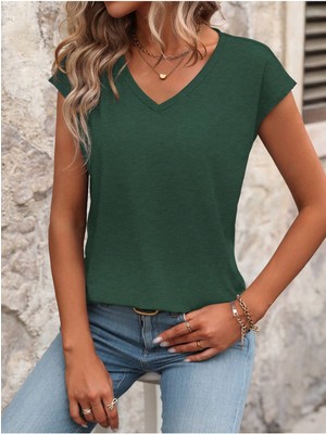 Mercoledi Kadınv Yaka Kolsuz Oversize Salas Boyfriend T-Shirt