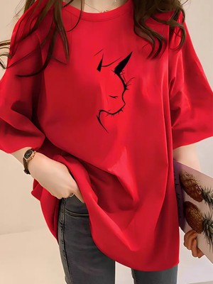 Mercoledi Kedi Baskılı Oversize Tişört