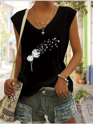 Mercoledi Karahindiba Baskılı Kadın Oversize T-Shırt