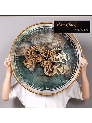 BAYILDIM Dünya Haritalı Metal Çarklı Duvar Saati