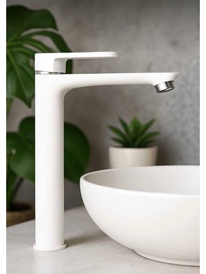Beyaz Sabit Gövdeli Çanak Lavabo Bataryası