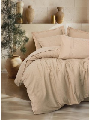 Zemira Çift Kişilik Jakarlı Saten Nev Takımı Florita Bej