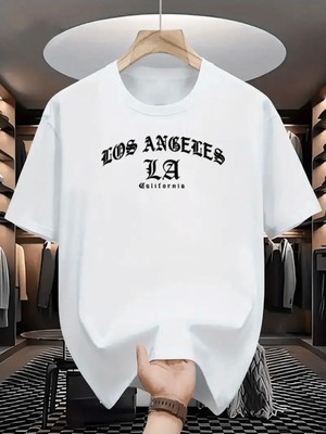 Mercoledi Los Angeles La Baskılı Oversize Bisiklet Yaka T-Shirt
