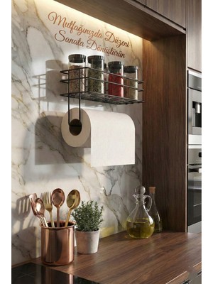 Le Paon Modern Yapışkanlı Metal Mutfak Askısı - Kağıt Havlu Tutucu ve Çok Amaçlı Raf - Siyah