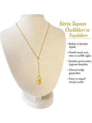 Solare Accessories Doğal Sitrin Taşlı Altın Kaplama Zincir Kolye (Hipoalerjik)