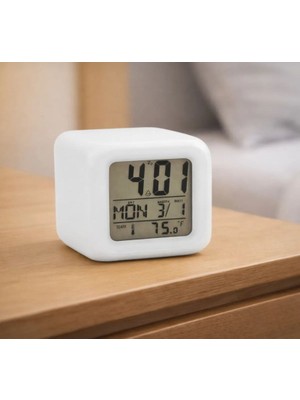 7 Renk Değiştiren LED Dijital Küp Çalar Saat Alarm,sıcaklık Göstergeli, Çocuk Odası