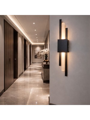 Nazik Aydınlatma Zarif Siyah Modern Günışığı Ledli Pilli ve Elektrikli 1ADET Duvar Apliği 1 Adet Pilli Aplik