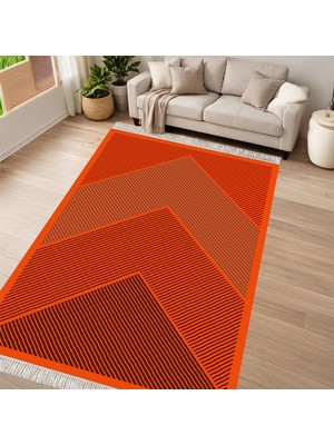 Kaymaz Yıkanabilir Dijital Baskılı Salon Halısı Yıldız Deri Saçaklı Geometrik AL4048