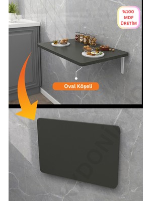 Kydonia Home 45X72 cm Oval Köşeli Duvara Monte Kırma Katlanır Masa