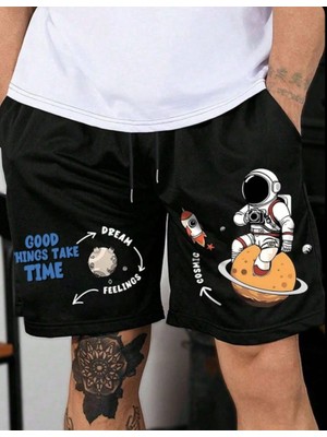 Punix Punıx Büyük Beden Nasa Astranot Baskılı Yüksek Kalite Ter Tutmayan Yazlık Erkek Şortr