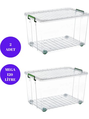 Loremp Depolama Saklama Kutusu Düzenleyici Tekerlekli Kilitli Saklama Kabı 2 Adet 120 Lt