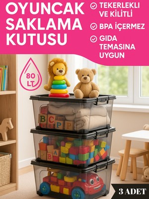 Loremp 80 Litre Saklama Kutusu 3 Adet Saklama Kutusu Düzenleyici