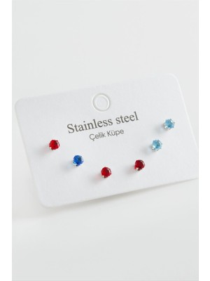 Esranın Dünyası 6 Adet Yuvarlak Zirkon Tek Taşlı Çelik Küpe RSBİJ34-ESRDNS