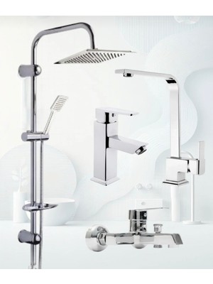 Dubai Robot Krom Kare Sabit Gövdeli Lavabo Krom Kare Evye Kare Banyo Bataryası