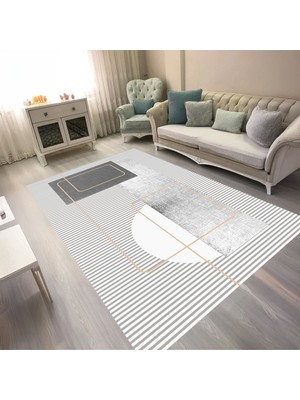 Kaymaz Yıkanabilir Dijital Baskılı Salon Halısı Trend Geometrik AL4052