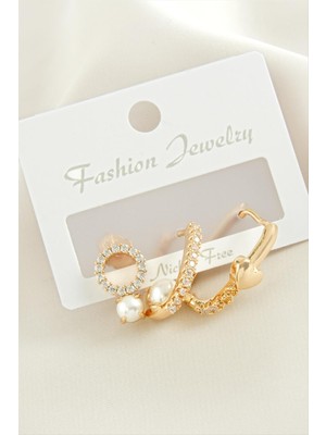 Esranın Dünyası 3 Adet Kalp Inci Zirkon Taşlı Küpe RSBİJ34-ESRDNS