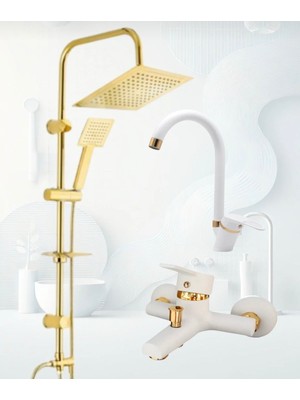 Gold Robot Beyaz Gold Baston Borulu Lavabo Bataryası Beyaz Gold Banyo Bataryası