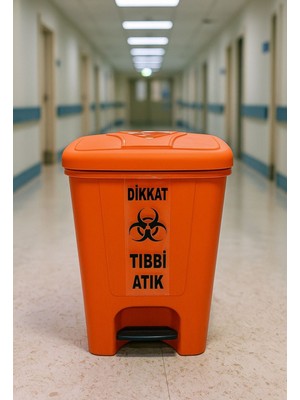 Loremp Tıbbi Atık Kutusu 25 Lt Pedallı Çöp Kutusu Turuncu Renk
