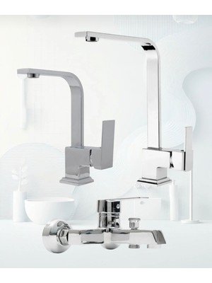 Krom Kare Evye Lavabo Banyo Bataryası 3 Lü Set