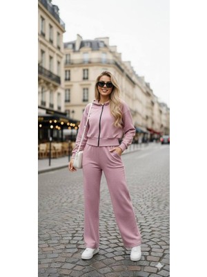Livizmir Moda Kadın Uzun Kollu Kapüşonlu Hırka ve Pantolon Ikili Takim