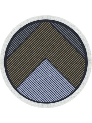 Kaymaz Yıkanabilir Dijital Baskılı Salon Halısı Yıldız Deri Saçaklı Yuvarlak Geometrik AL4048