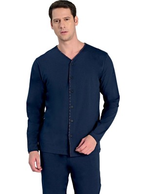 Over Sleep by Poleren Over Sleep 2313 Erkek Uzun Kol Büyük Beden Önden Düğmeli Pijama Takım I (L-Xl-Xxl-3xl)