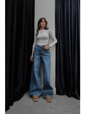 Havoş Mavi Puddle Effect Geniş Paça Jean