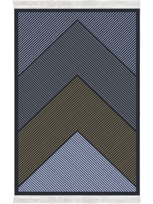 Kaymaz Yıkanabilir Dijital Baskılı Salon Halısı Trend Saçaklı Geometrik AL4048