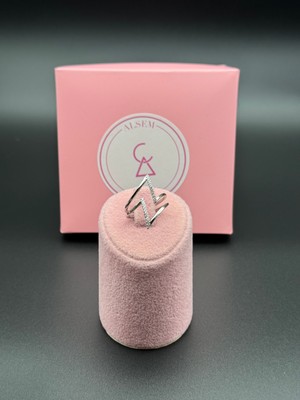 Alsem 925 Ayar Gümüş Kaplama Z Form Taşlı Minimal Ayarlanabilir Yüzük , Kadın Mızrak Uçlu Yüzük