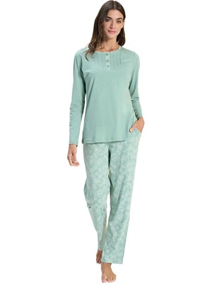 Over Sleep by Poleren Over Sleep 3312 Kadın Uzun Kol Büyük Beden Modal Pijama Takım (L-Xl-Xxl-3xl)