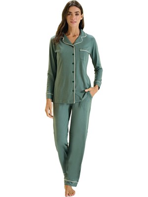 Over Sleep by Poleren Over Sleep 3307 Kadın Uzun Kol Modal Önden Düğmeli Pijama Takım (M-L-Xl-Xxl)