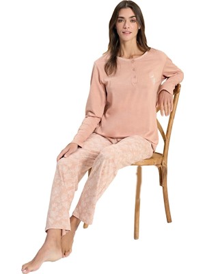 Over Sleep by Poleren Over Sleep 3311 Kadın Uzun Kol Büyük Beden Modal Pijama Takım (L-Xl-Xxl-3xl)