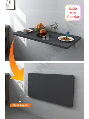 Kydonia Home 60X90 cm 4 Köşesi Oval Duvara Monte Kırma Katlanır Masa