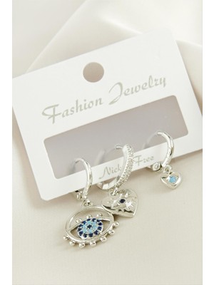 Esranın Dünyası 3 Adet Kalp Nazar Zirkon Taşlı Küpe RSBİJ34-ESRDNS