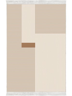 Kaymaz Yıkanabilir Dijital Baskılı Salon Halısı Trend Saçaklı Geometrik AL4050