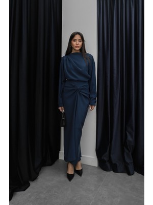Havoş Indigo Shane Büzgülü Etek Bluz Takım