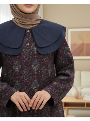 Modamorfo Önlük Yaka Yarım Düğmeli Yırtmaçlı Kapitone Tunik  -Mürdüm