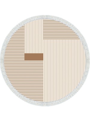 Kaymaz Yıkanabilir Dijital Baskılı Salon Halısı Trend Saçaklı Yuvarlak Geometrik AL4050