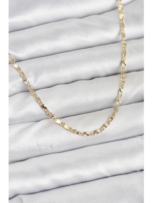 cm 14K Gold Renk Lazerli Zincir Model Kadın Kolye