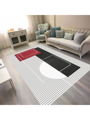 Kaymaz Yıkanabilir Dijital Baskılı Salon Halısı Trend Geometrik AL4052