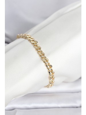cm 14K Gold Renk Yassı Zincir Model Kadın Bileklik
