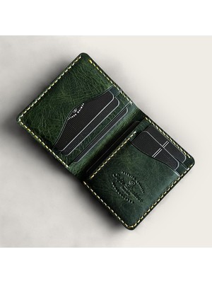 Kalkan Deri Yeşil Renkli Gerçek Deri Cüzdan - 6 Kart ve 1 Nakit Bölmesi - El Yapımı, Şık ve Dayanıklı