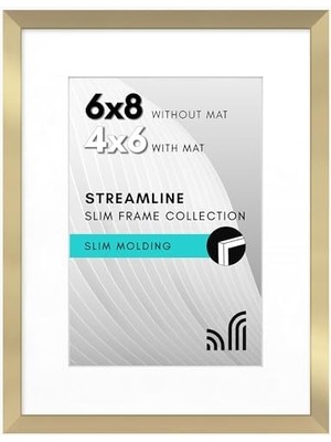 Americanflat 6x8 Altın Resim Çerçevesi - Mat Veya 6x8 Çerçeve Mat ile 4x6 Resim Çerçevesi Olarak Kullanın - Duvar Veya Masa Üstü Ekran Için Kırılmaya Dayanıklı Cam ve Şövale ile Ince Kenarlık Fotoğraf