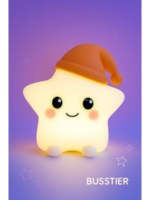 Hayvan Figürlü Gece Lambası, Silikon Rgb Dokunmatik, Yumuşak Işık, Bebek Odası ve Çocuklar Için, USB Şarjlı, Renkli Aydınlatma, Dekoratif Gece Lambası, Uyku Işığı (Yıldız)