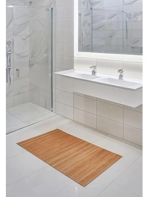 Kaydırmaz Tabanlı Bambu Banyo Paspası – 70X45 cm Doğal Ahşap Bambu Mat, Suya Dayanıklı, Kaymaz Paspas, Dekoratif ve Hijyenik Zemin Kaplama