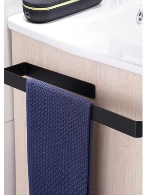 Modern Yapışkanlı Mat Siyah Havluluk – Banyo ve Mutfak El Havlusu Askısı