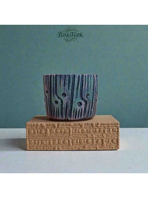 Kütük Dokulu Beton Saksı 14CM×11CM /bitkitürk Tasarım