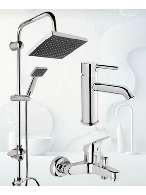 Krom Robot Duş Seti Sabit Gövdeli Lavabo Krom Mix Banyo Bataryası 3 Lü Set